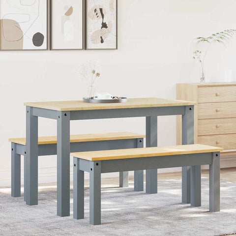 vidaXL 3 Piece Dining Set Panama Grey Solid Wood Pine