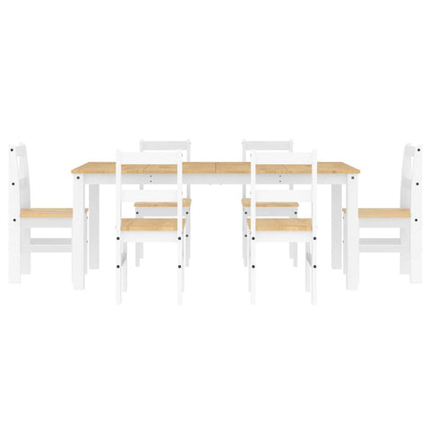 vidaXL 7 Piece Dining Set Panama White Solid Wood Pine