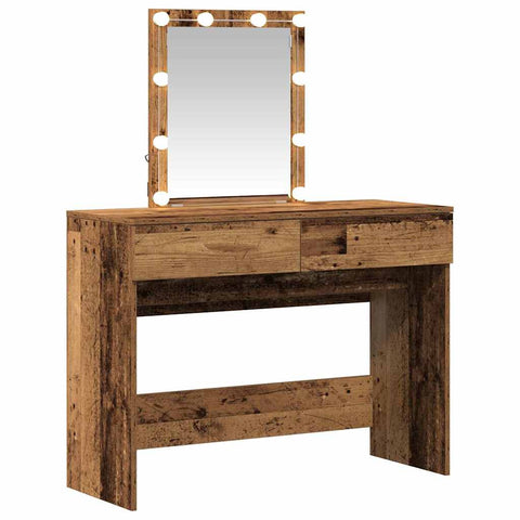 vidaXL Dressing Table with Mirror&LED Lights Old Wood Engineered Wood