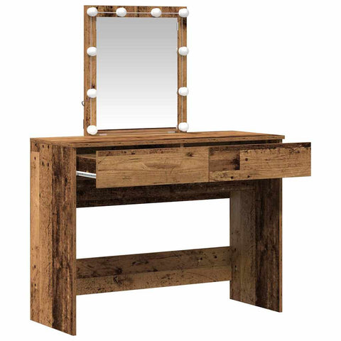 vidaXL Dressing Table with Mirror&LED Lights Old Wood Engineered Wood