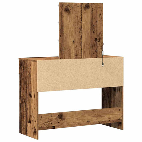 vidaXL Dressing Table with Mirror&LED Lights Old Wood Engineered Wood