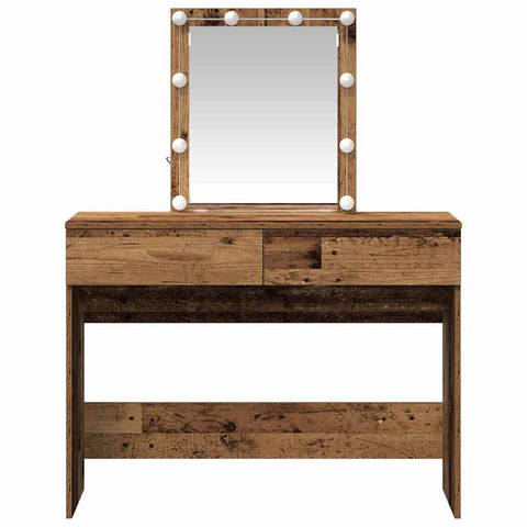 vidaXL Dressing Table with Mirror&LED Lights Old Wood Engineered Wood