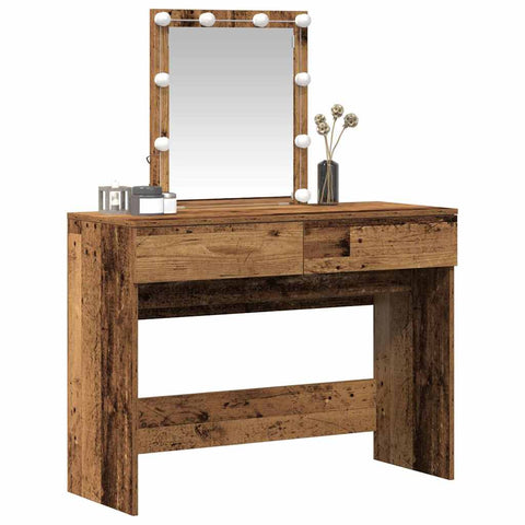 vidaXL Dressing Table with Mirror&LED Lights Old Wood Engineered Wood
