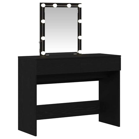 vidaXL Dressing Table with Mirror&LED Lights Black Oak Engineered Wood