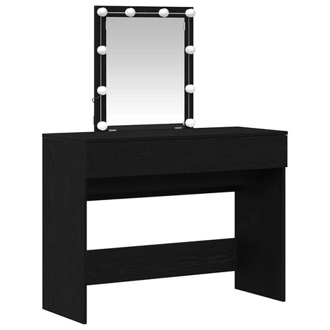 vidaXL Dressing Table with Mirror&LED Lights Black Oak Engineered Wood