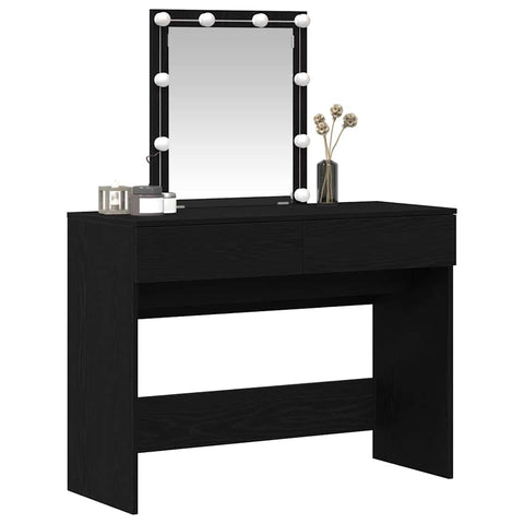 vidaXL Dressing Table with Mirror&LED Lights Black Oak Engineered Wood