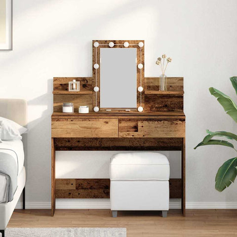 vidaXL Dressing Table with Mirror&LED Lights Old Wood Engineered Wood