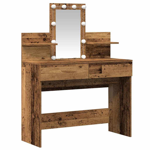 vidaXL Dressing Table with Mirror&LED Lights Old Wood Engineered Wood