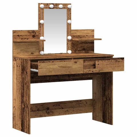 vidaXL Dressing Table with Mirror&LED Lights Old Wood Engineered Wood