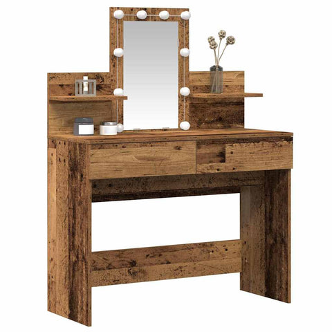 vidaXL Dressing Table with Mirror&LED Lights Old Wood Engineered Wood