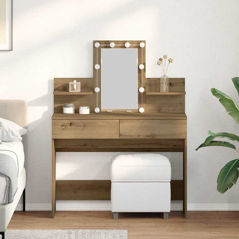 vidaXL Dressing Table with LED Artisan Oak 100x40x130 cm