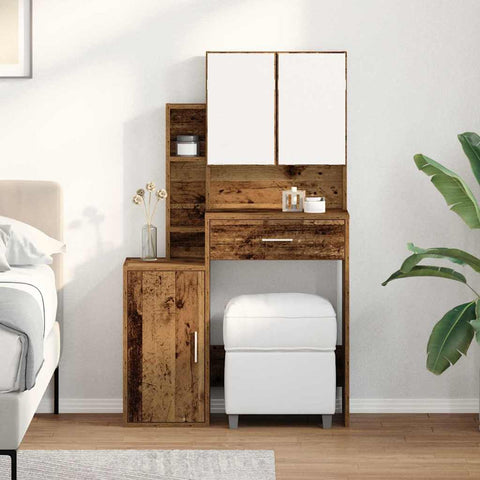 vidaXL Dressing Table with Mirror&LED Lights Old Wood Engineered Wood