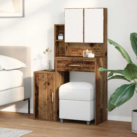 vidaXL Dressing Table with Mirror&LED Lights Old Wood Engineered Wood