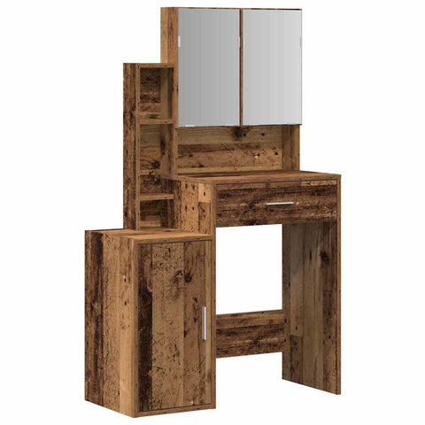 vidaXL Dressing Table with Mirror&LED Lights Old Wood Engineered Wood