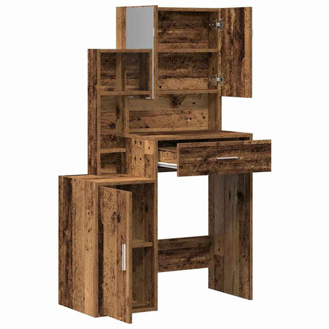 vidaXL Dressing Table with Mirror&LED Lights Old Wood Engineered Wood