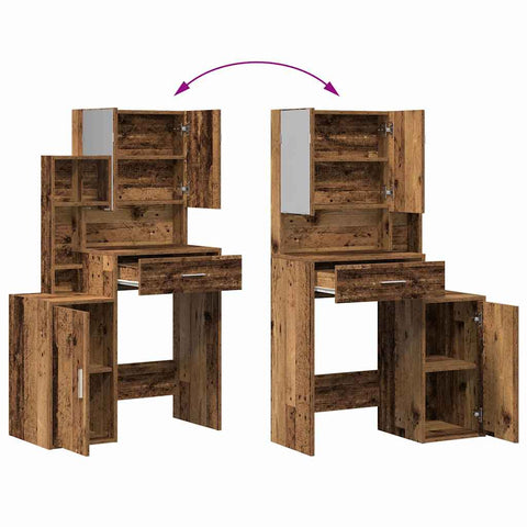 vidaXL Dressing Table with Mirror&LED Lights Old Wood Engineered Wood