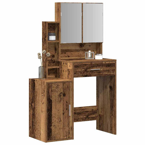 vidaXL Dressing Table with Mirror&LED Lights Old Wood Engineered Wood