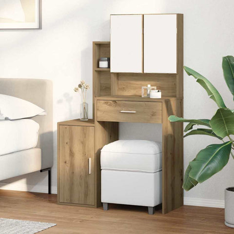 vidaXL Dressing Table with Mirror and LEDs Artisan Oak Engineered Wood