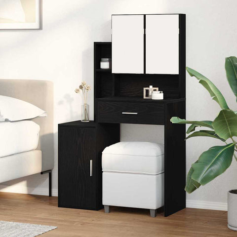 vidaXL Dressing Table with Mirror&LED Lights Black Oak Engineered Wood