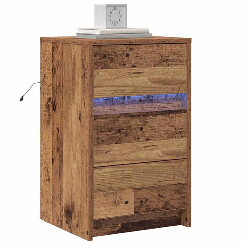vidaXL Bedside Cabinet with LED Lights Old Wood Engineered Wood