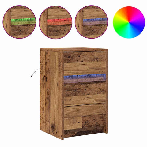 vidaXL Bedside Cabinet with LED Lights Old Wood Engineered Wood