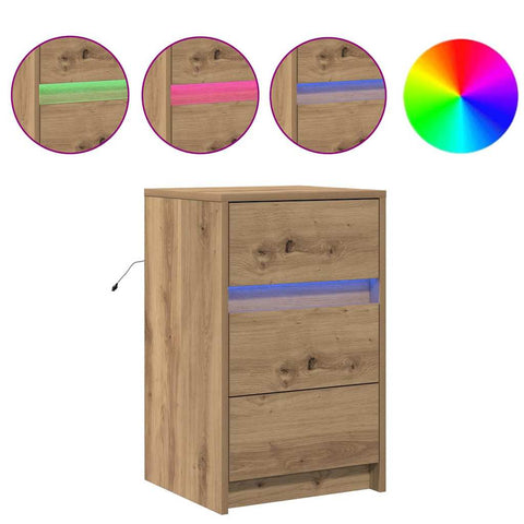 vidaXL Bedside Cabinet with LED Lights Artisan Oak Engineered Wood