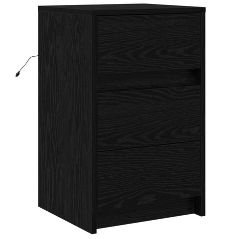 vidaXL Bedside Cabinet with LED Lights Black Oak Engineered Wood