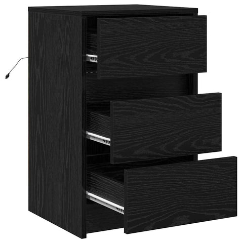 vidaXL Bedside Cabinet with LED Lights Black Oak Engineered Wood