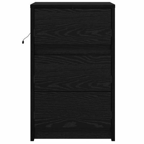 vidaXL Bedside Cabinet with LED Lights Black Oak Engineered Wood