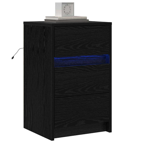 vidaXL Bedside Cabinet with LED Lights Black Oak Engineered Wood