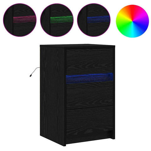 vidaXL Bedside Cabinet with LED Lights Black Oak Engineered Wood