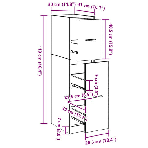 vidaXL Apothecary Cabinet Black oak 30 x 41 x 118 cm Engineered wood