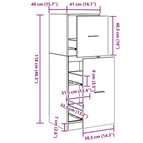 vidaXL Apothecary Cabinet Black oak 40 x 41 x 118 cm Engineered wood