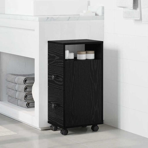 vidaXL Narrow Bathroom Cabinet with Wheel Black oak 33 x 23 x 65 cm