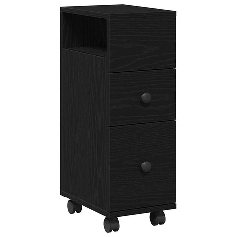 vidaXL Narrow Bathroom Cabinet with Wheel Black oak 33 x 23 x 65 cm
