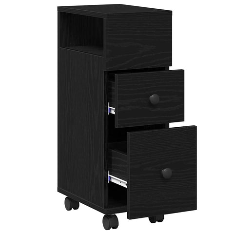 vidaXL Narrow Bathroom Cabinet with Wheel Black oak 33 x 23 x 65 cm