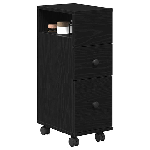 vidaXL Narrow Bathroom Cabinet with Wheel Black oak 33 x 23 x 65 cm