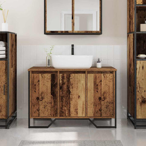vidaXL Sink Cabinet with Door Old Wood 91 x 35 x 60 cm Engineered wood