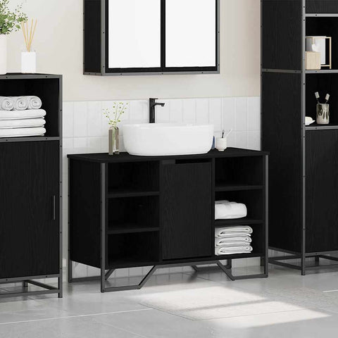 vidaXL Sink Cabinet Black Oak 91 x 35 x 60 cm Engineered wood