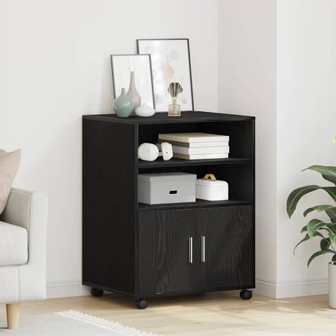vidaXL Rolling Cabinet Black oak 60 x 48 x 81 cm Engineered wood