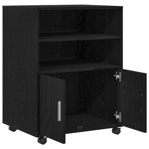 vidaXL Rolling Cabinet Black oak 60 x 48 x 81 cm Engineered wood