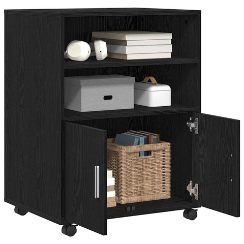 vidaXL Rolling Cabinet Black oak 60 x 48 x 81 cm Engineered wood