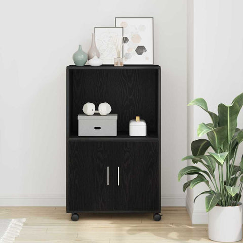 vidaXL Rolling Cabinet Black Oak 55 x 40 x 91 cm Engineered wood