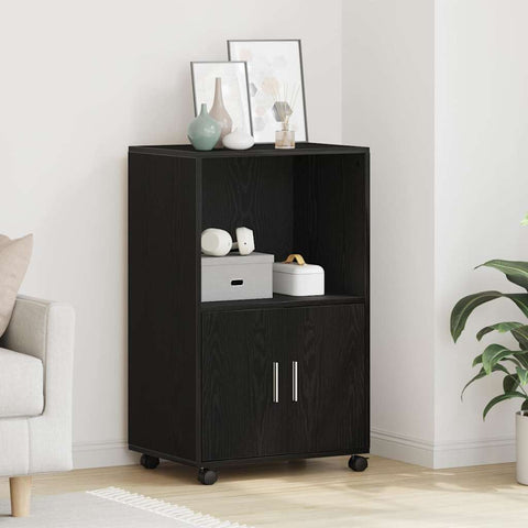 vidaXL Rolling Cabinet Black Oak 55 x 40 x 91 cm Engineered wood