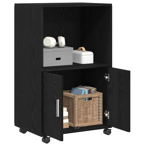 vidaXL Rolling Cabinet Black Oak 55 x 40 x 91 cm Engineered wood