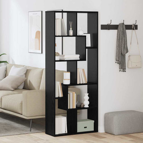 vidaXL Room Divider Bookcase Black Oak 67x25x161.5 cm Engineered Wood