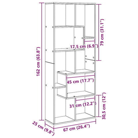 vidaXL Room Divider Bookcase Black Oak 67x25x161.5 cm Engineered Wood