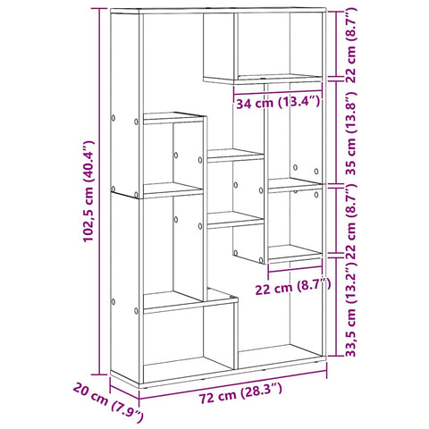vidaXL Bookcase Artisan Oak 72x20x120 cm Engineered Wood