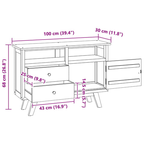 vidaXL Sideboard with Drawer Brown 100 x 30 x 68 cm Solid Teak Wood