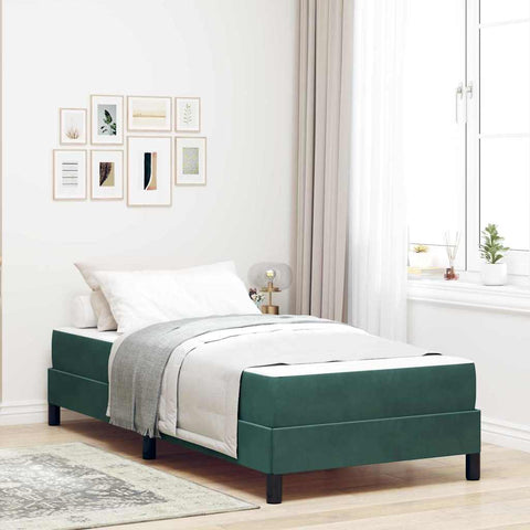 vidaXL Box Spring Bed with Mattress Dark Green 90 x 220 cm Fabric